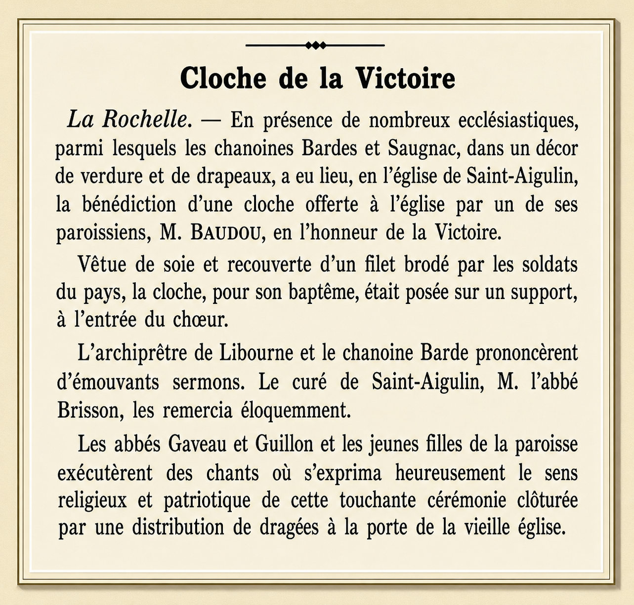 Bénédiction de la cloche