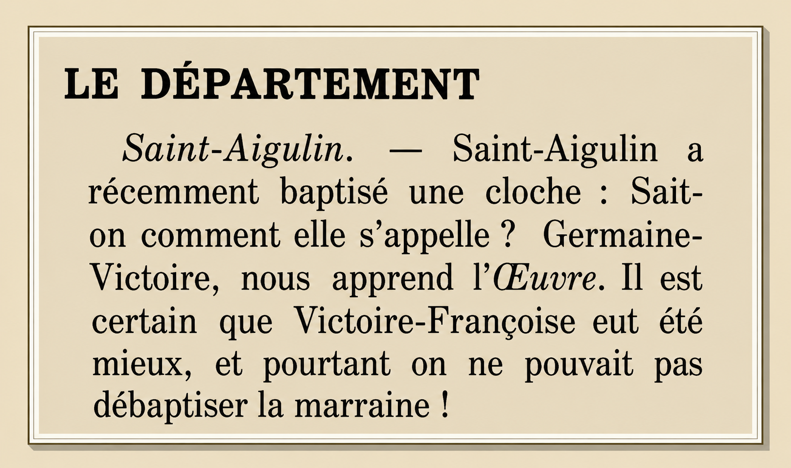 Le baptême de « Germaine Victoire » en 1919