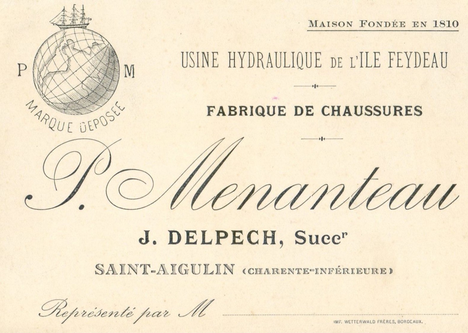 Publicité pour la fabrique Menanteau- L’île Feydeau