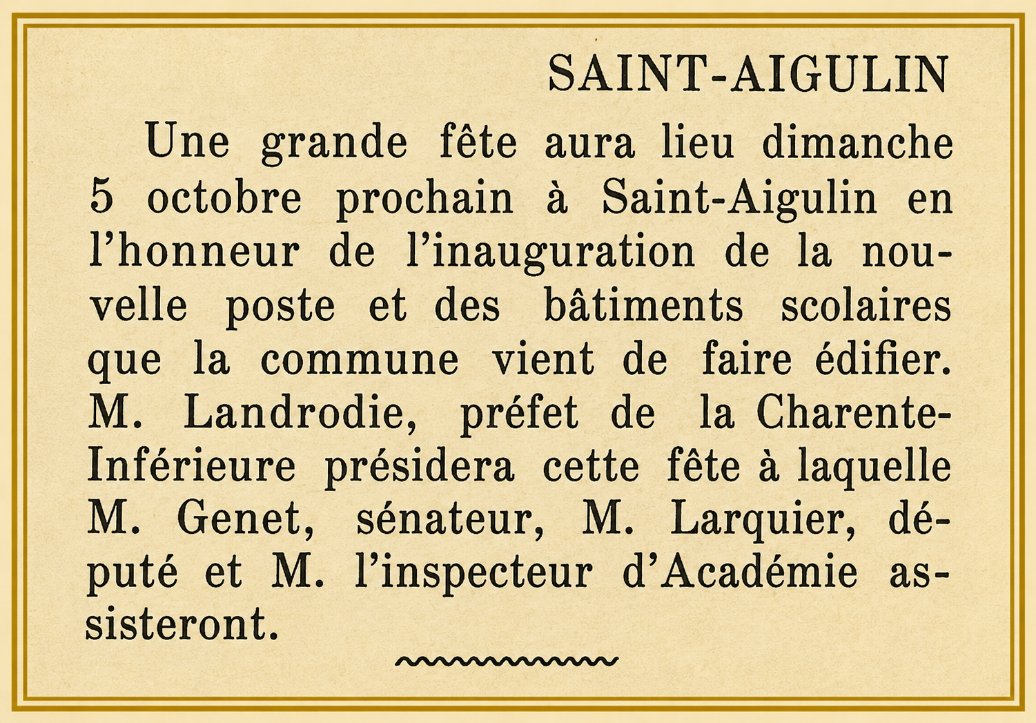 Article de l’Indépendant de la Charente-Inférieure du 30 septembre 1913