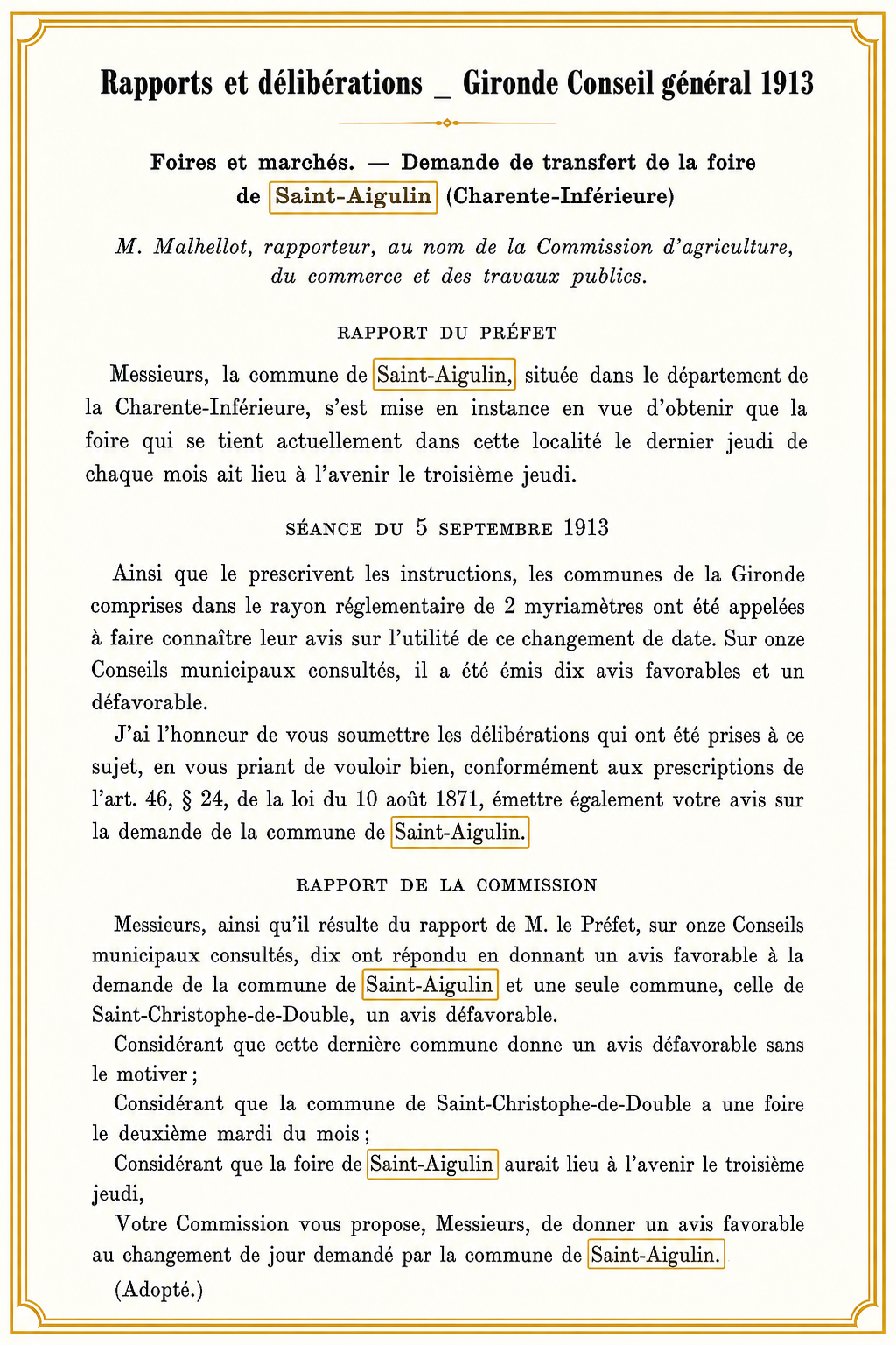 Rapports et délibérations du Conseil général de la Gironde en 1913