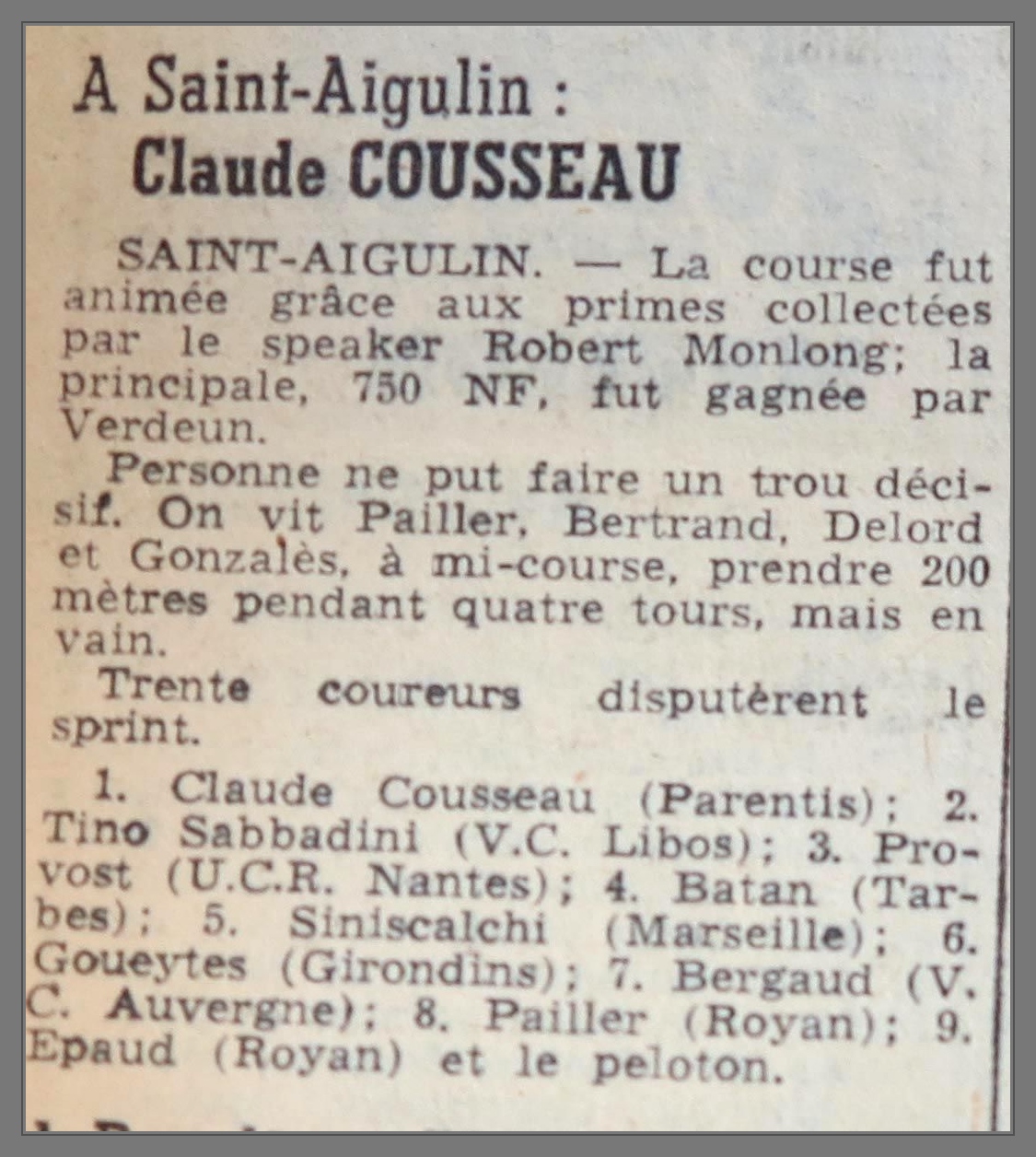 Grand Prix cycliste de Saint‑Aigulin — 1962  .