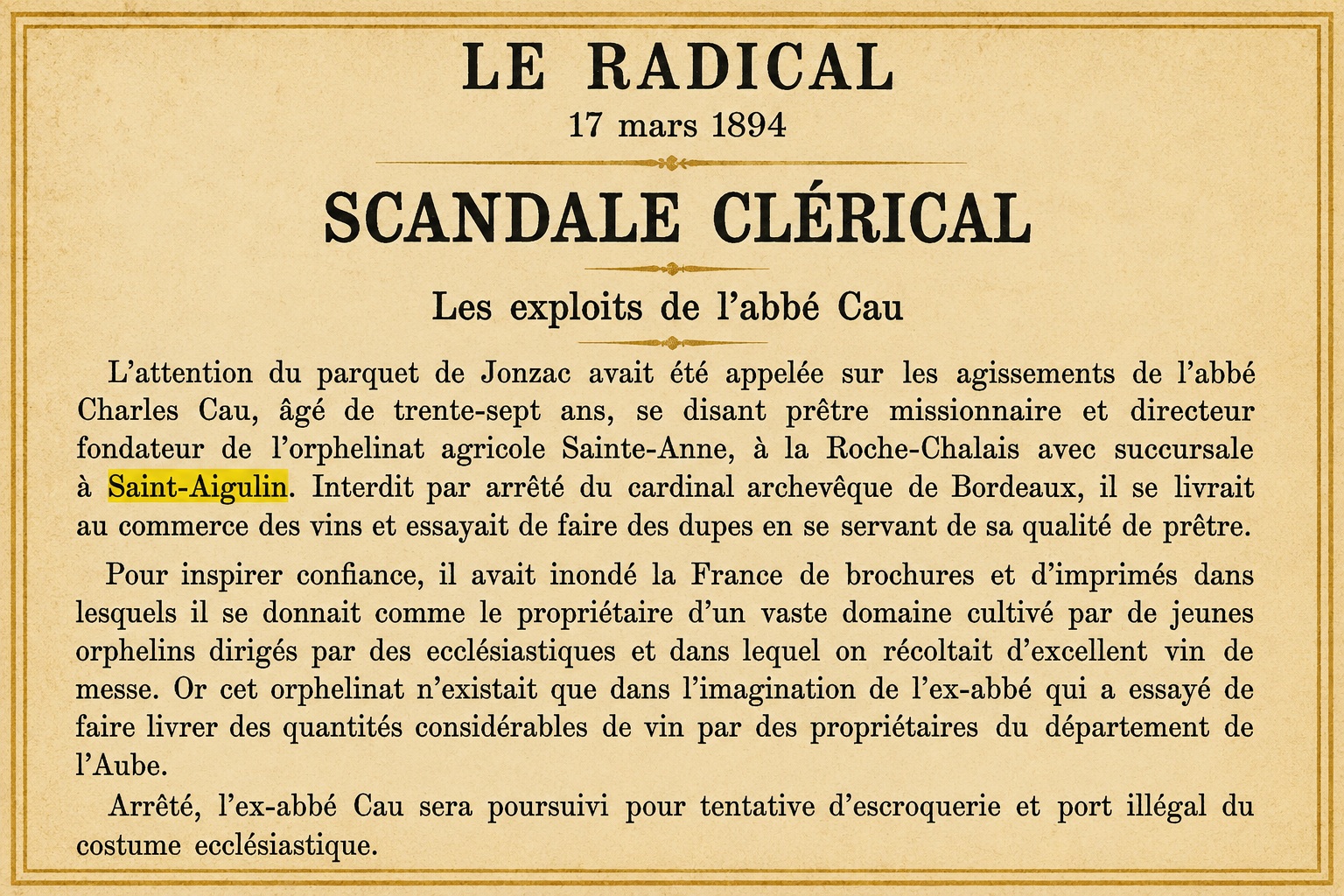Le Radical, 17 mars 1894.