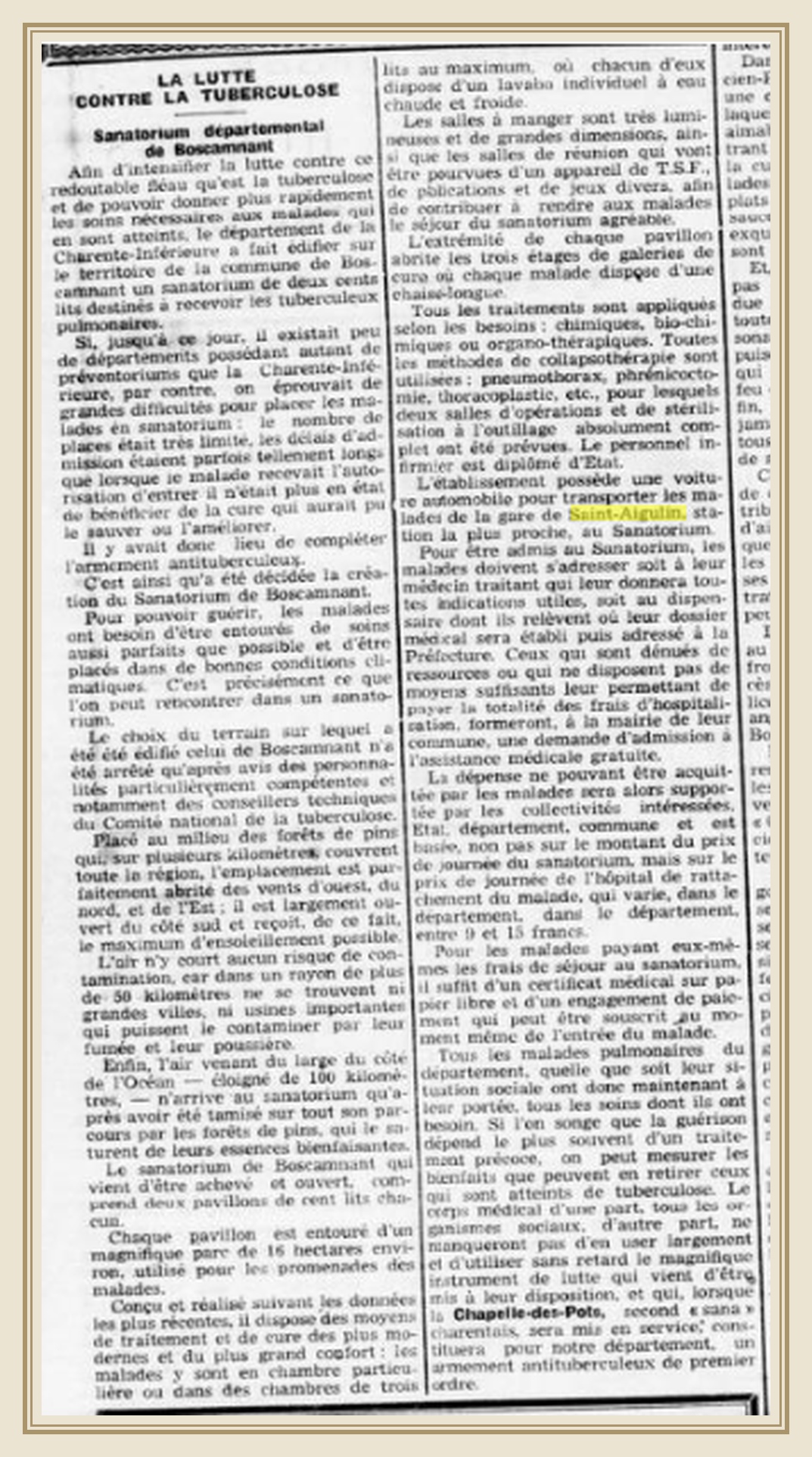 Article de l’Indépendant de la Charente-Inférieure